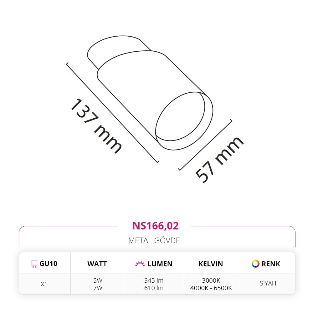 Nevo Sıva Üstü LED Spot Siyah NS166