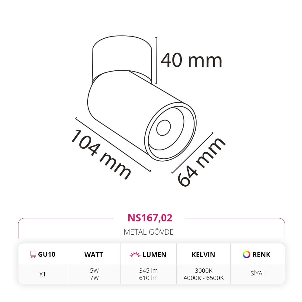 Nevo Sıva Üstü LED Spot Siyah NS167