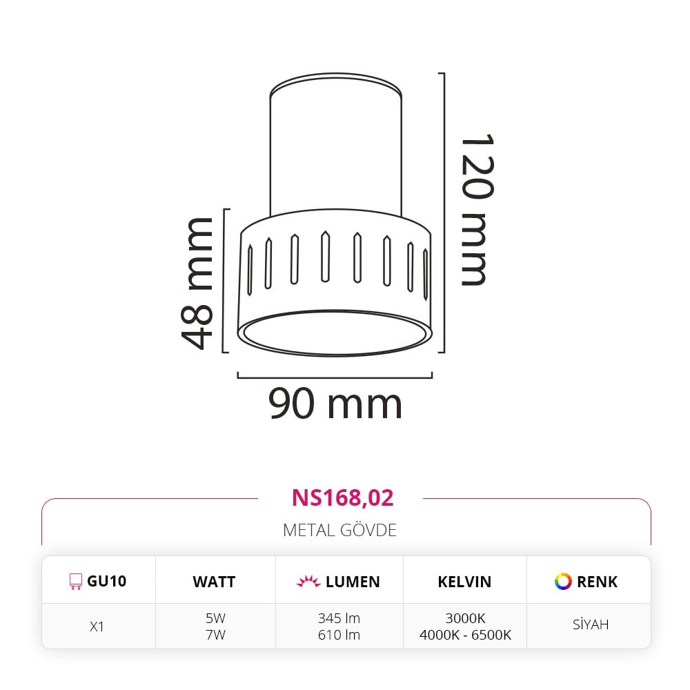 Nevo Sıva Üstü LED Spot Siyah NS168