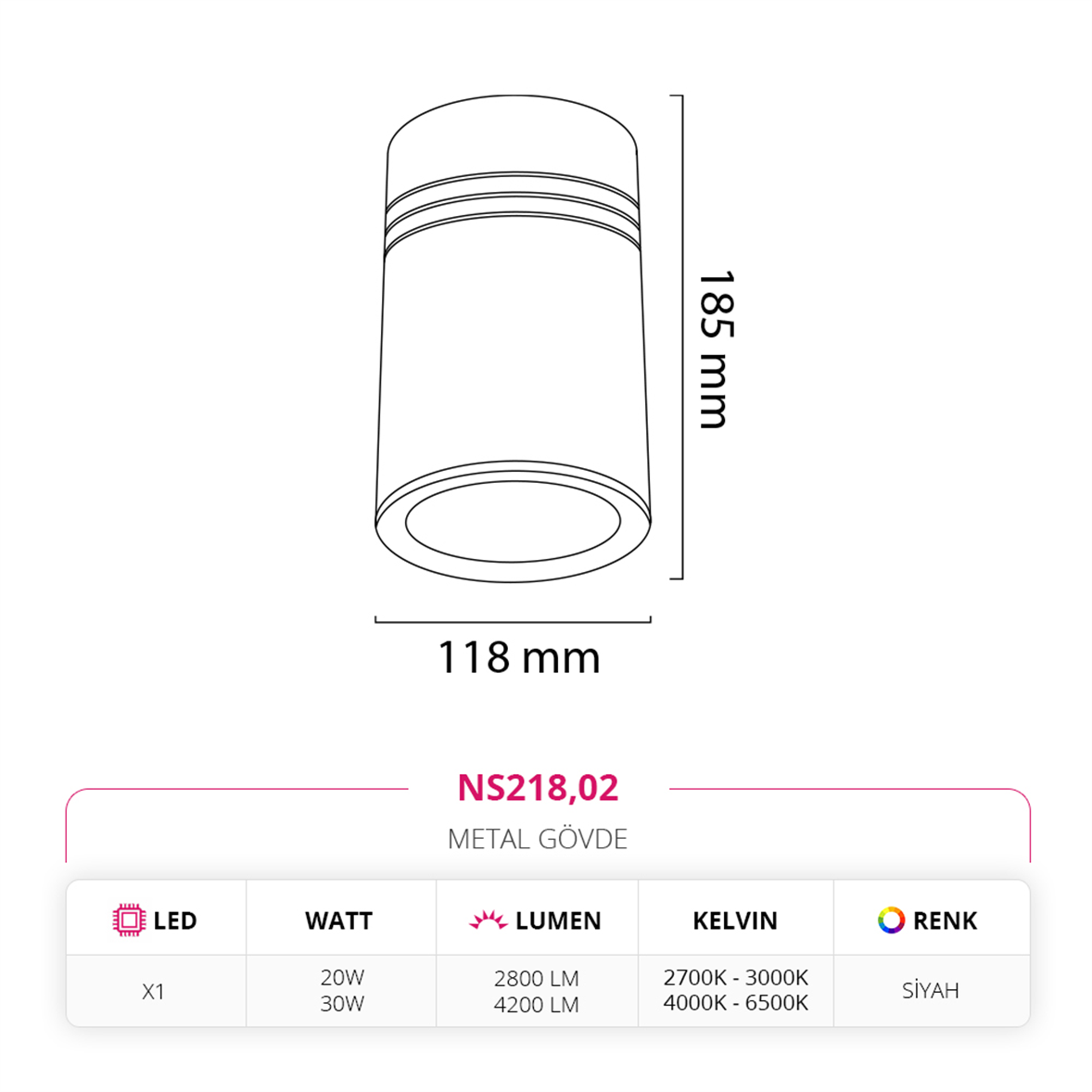Nevo Sıva Üstü Led Spot Siyah NS218