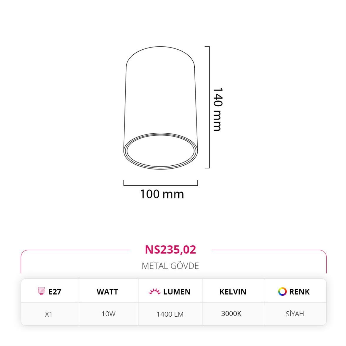 Nevo Sıva Üstü Led Spot Siyah NS235