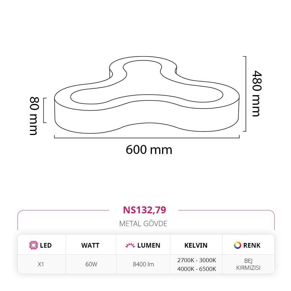Nevo Sıva Üstü Ledli Linear Tavan Armatürü Bej Kırmızısı NS132