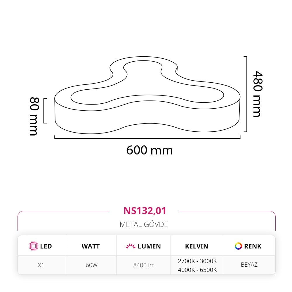 Nevo Sıva Üstü Ledli Linear Tavan Armatürü Beyaz NS132