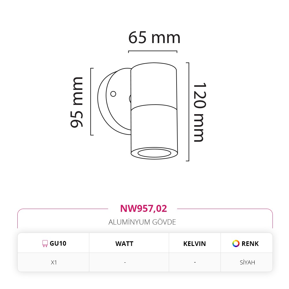 Nevo Tek Yönlü Dış Mekan Aplik Siyah NW957