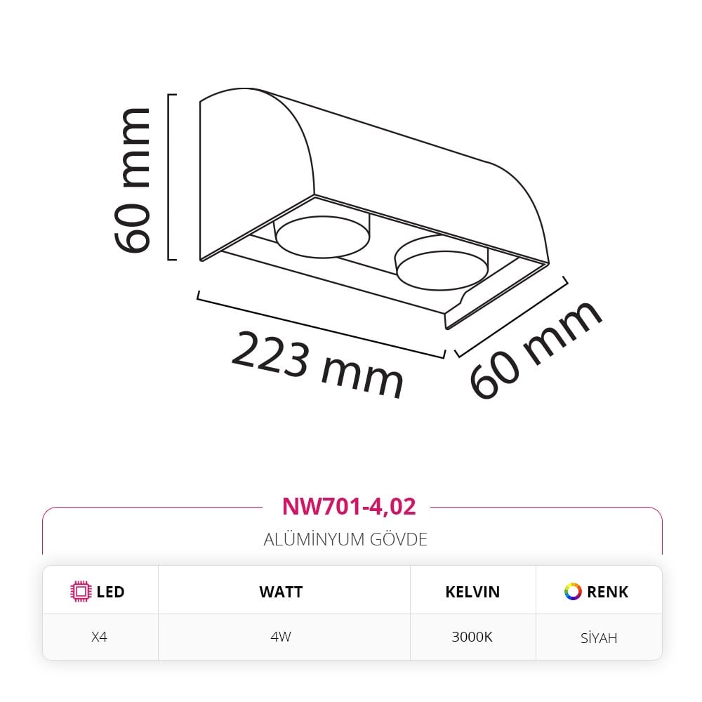 Nevo Tek Yönlü Dış Mekan Aplik Siyah NW701-4