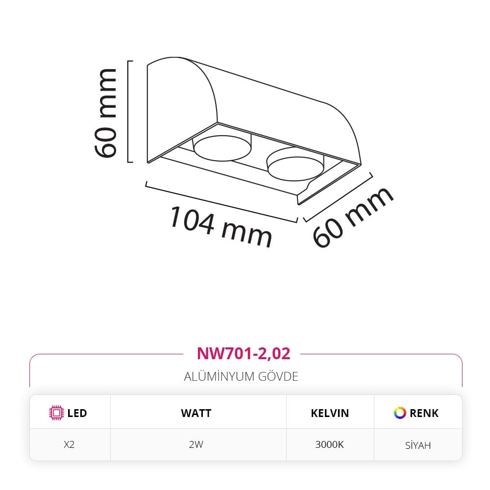 Nevo Tek Yönlü Dış Mekan Aplik Siyah NW701-2