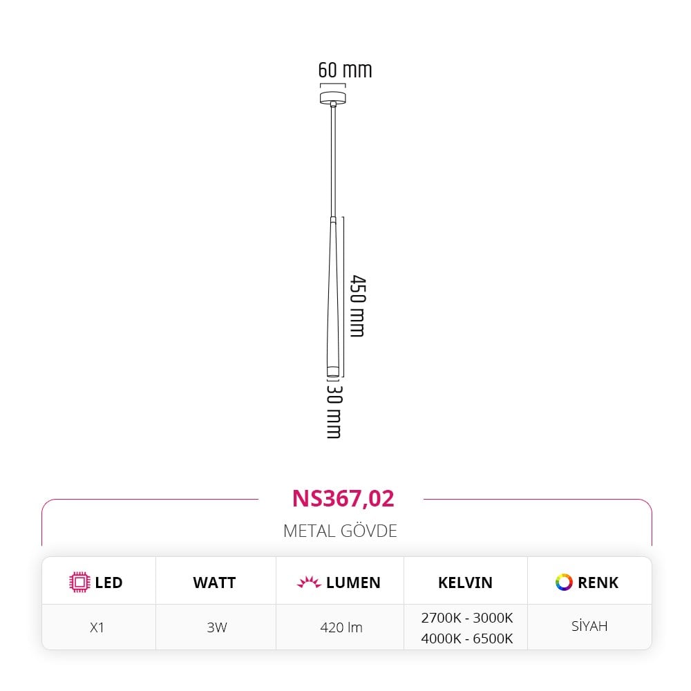 Nevo Tekli Damla Led Sarkıt Siyah NS367