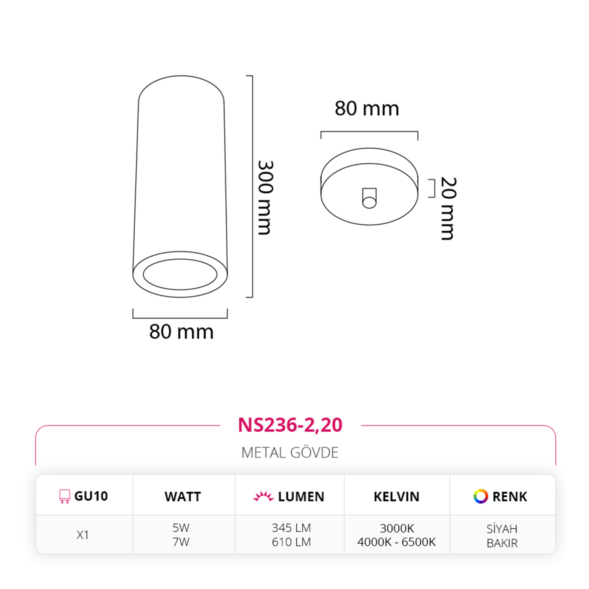 Nevo Tekli Led Sarkıt Siyah Bakır NS236-2