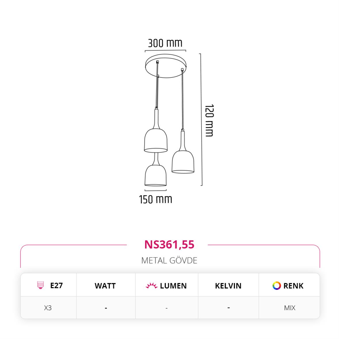 Nevo Üçlü Dekoratif Sarkıt NS361