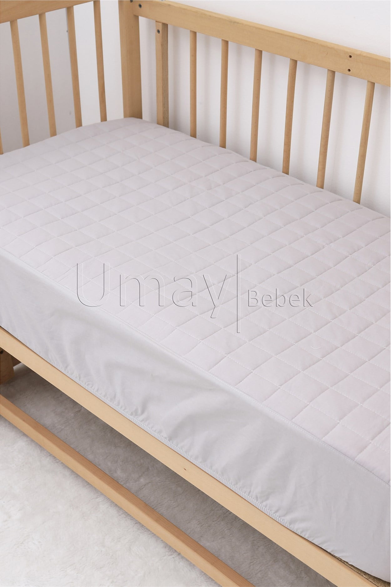 Umay Bebek Kapitoneli Lastikli Çarşaf Beşik Çarşafı %100 Pamuk (Gri)