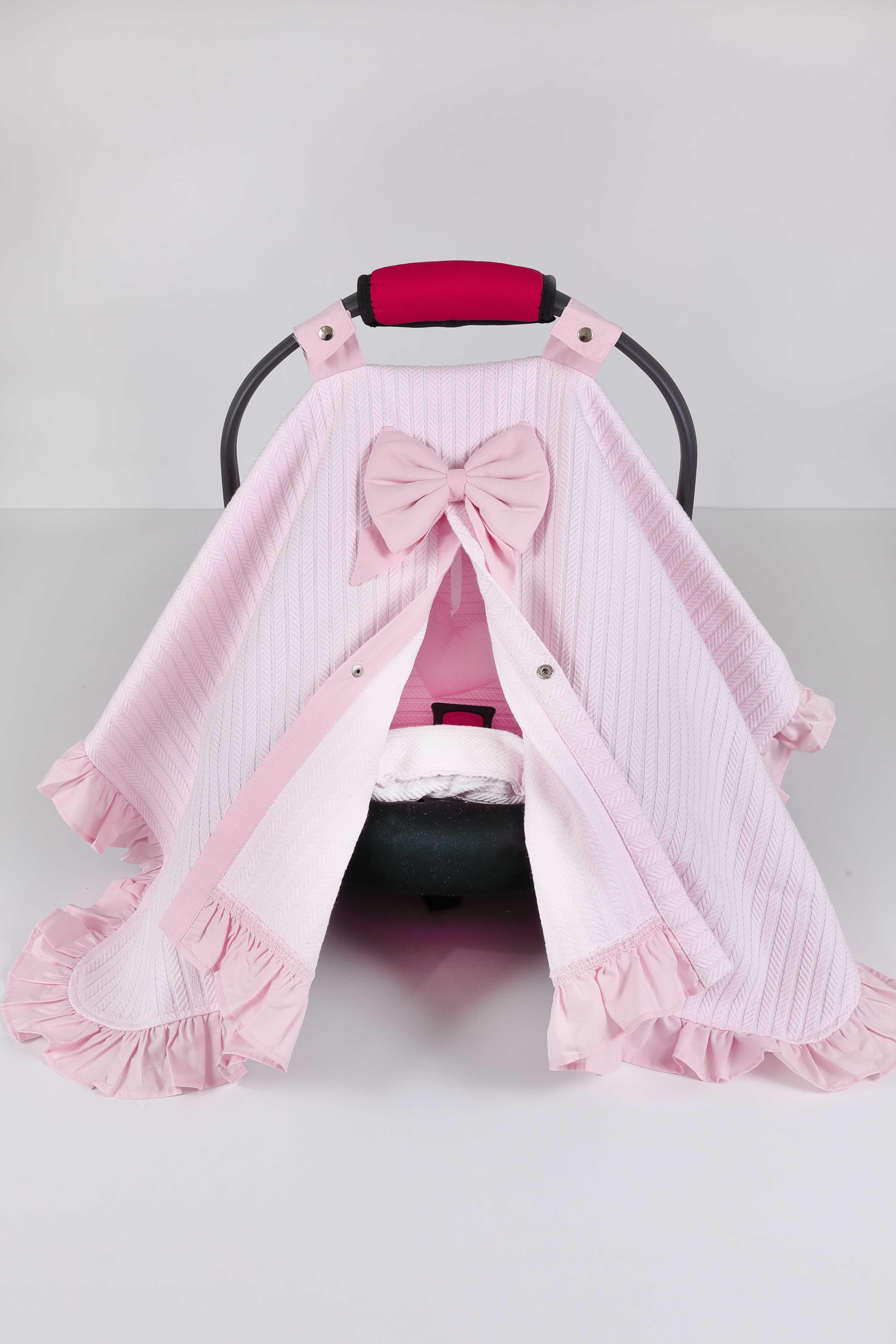 Umay Bebek2 Parça, Örgü pike, %100 pamuk kumaş, Seyahat arkadaşı - Bel Destekli - Pembe Pike