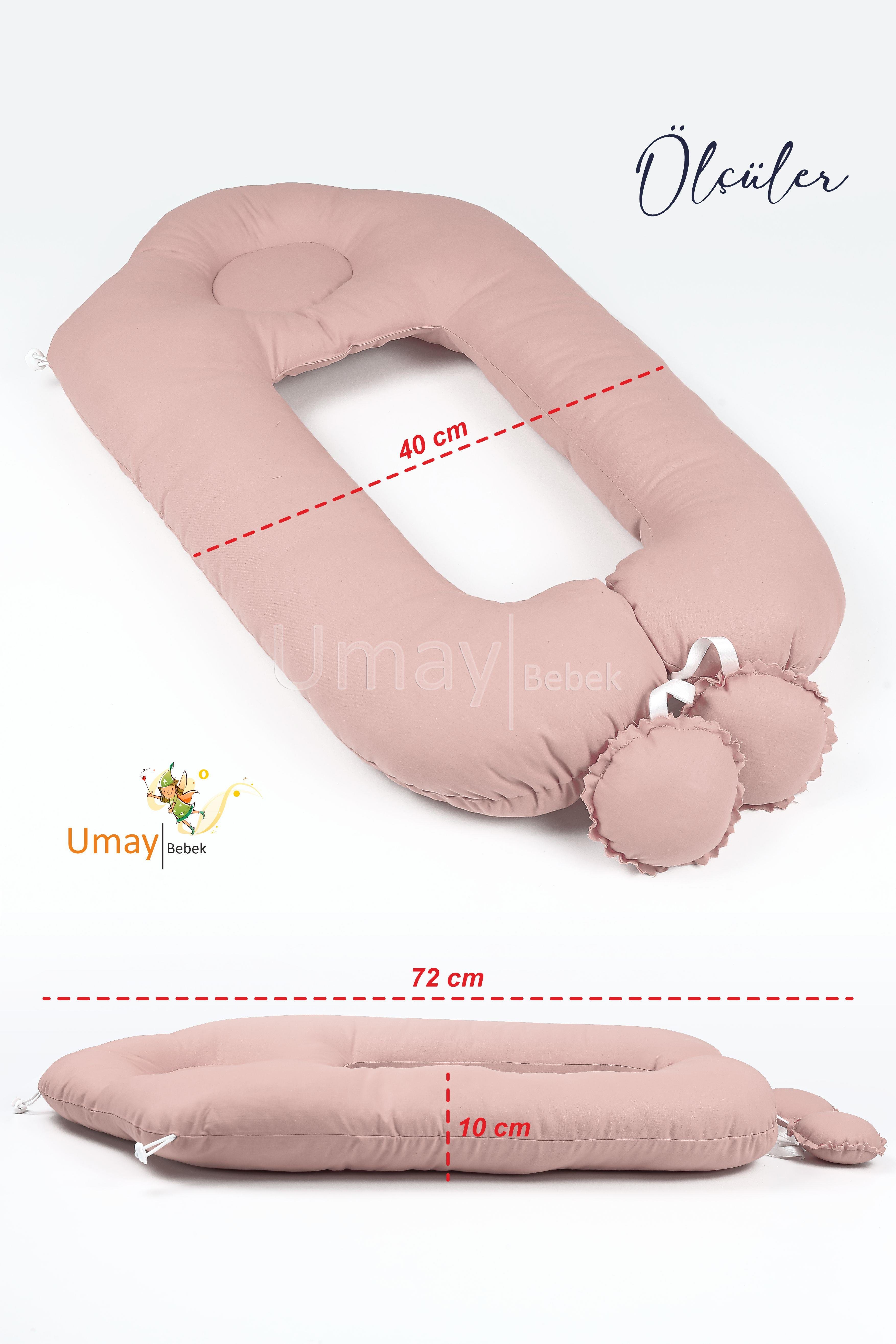 Umay Bebek2'si 1 Arada Bebek Sarılma Ve Şekillendirme Yastığı, Düz Kafa Yastığı %100 Pamuk Kumaş - Pudra