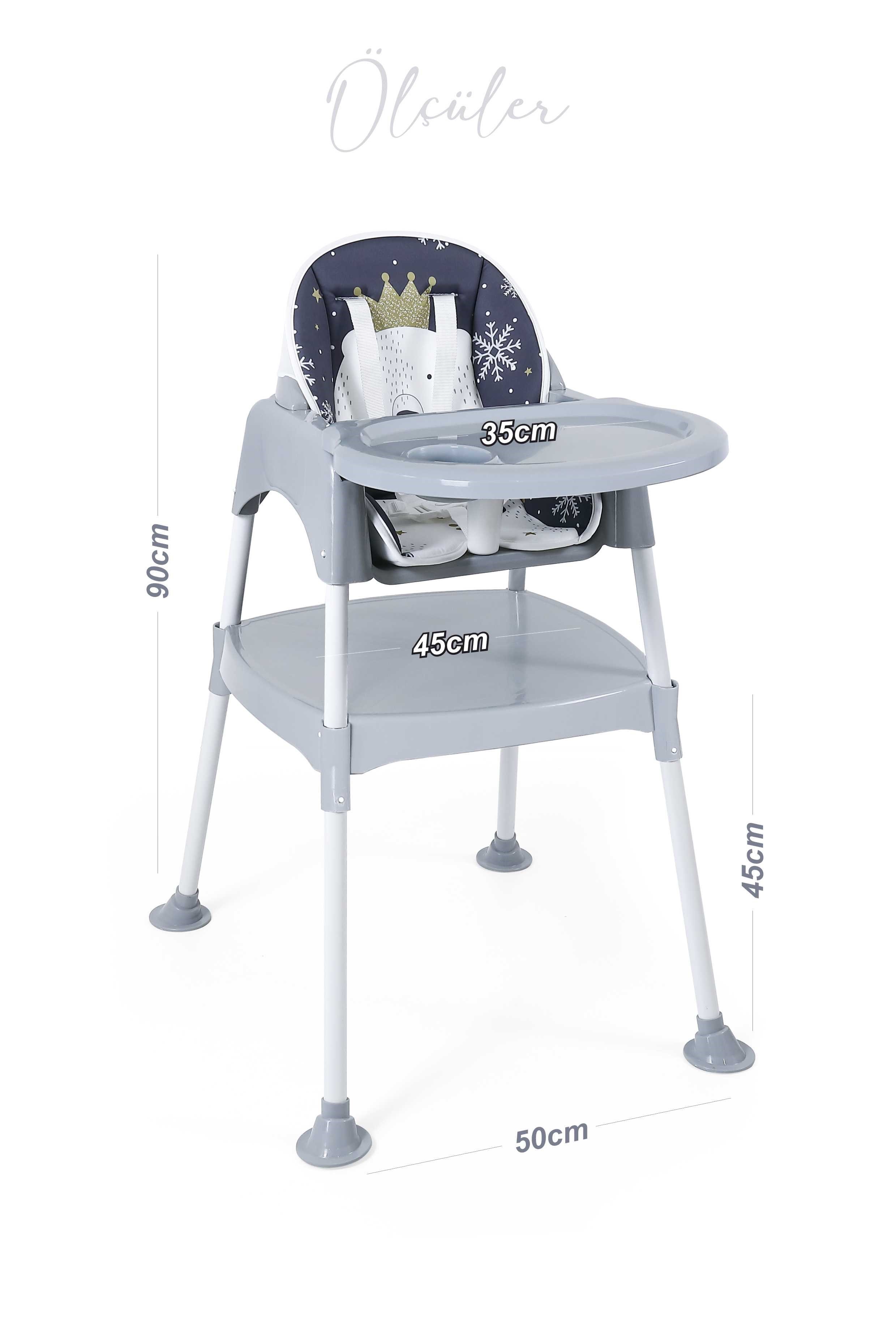 Umay Bebek3in1 Çalışma Masası, Mama Sandalyesi, Masa, Sandalye - Gri