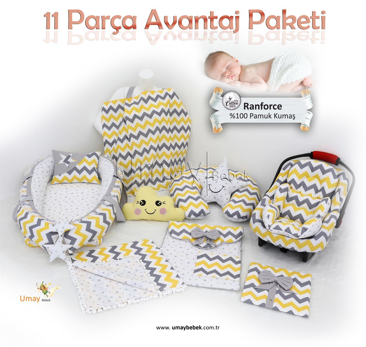 Umay BebekBabnest Set 11 parça - Sarı zigzag
