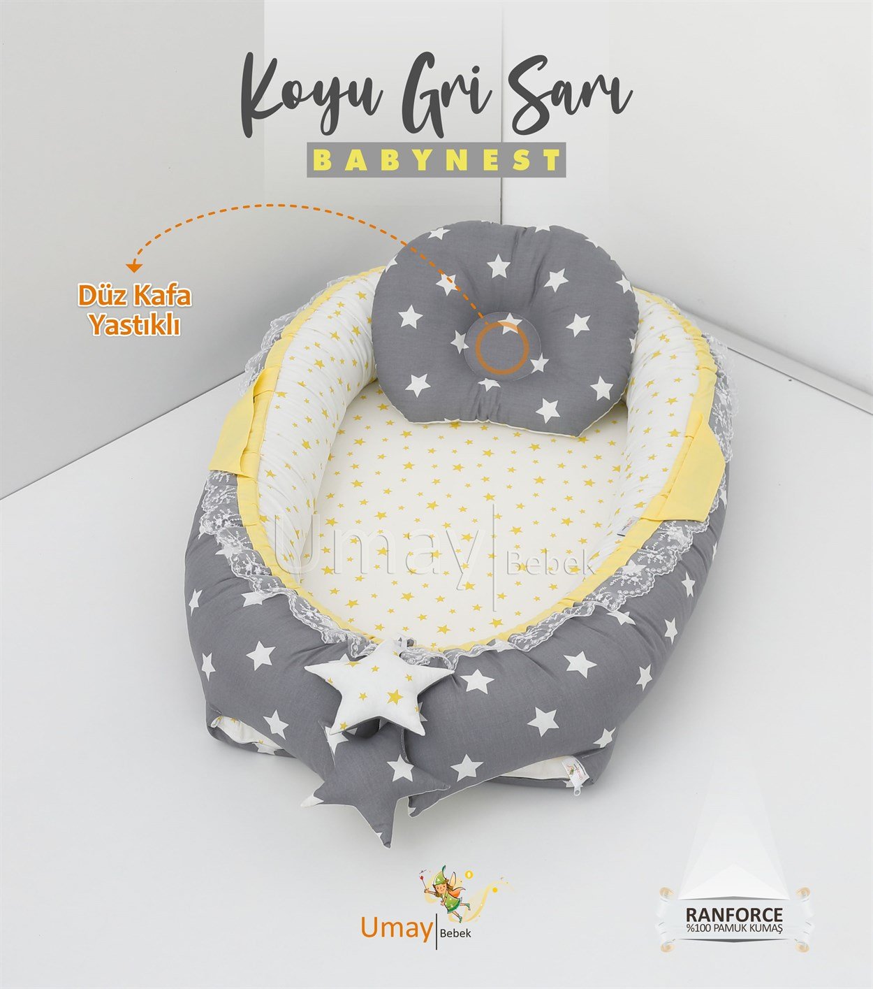 Umay BebekBabynest - Koyu Gri Sarı