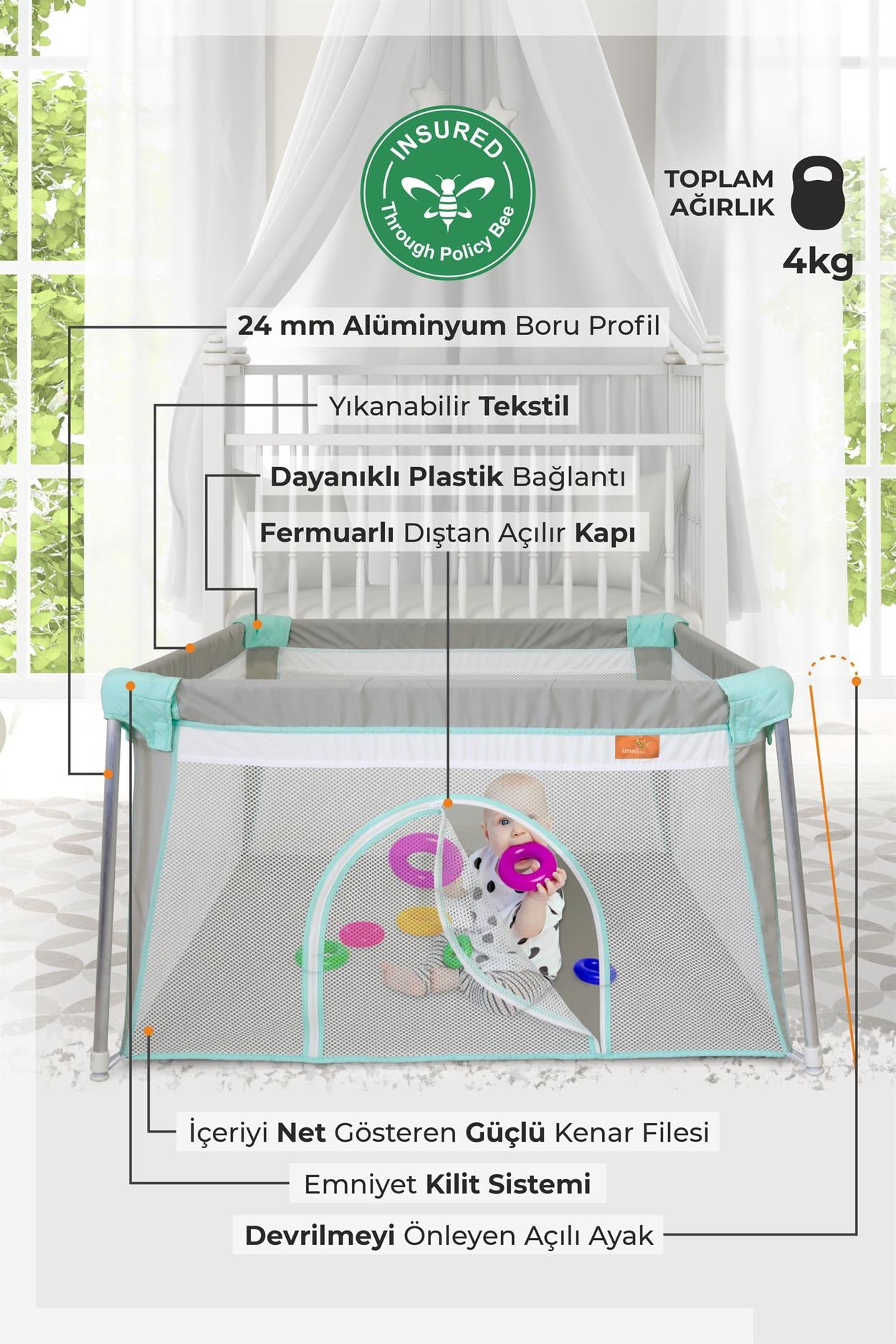 Umay BebekBebek Ve Çocuk Oyun Alanı Oyun Parkı alüminyum 120x120 Oyun havuzu