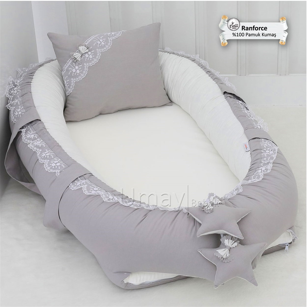 Umay BebekDüz Gri Babynest Bebek Yatağı 