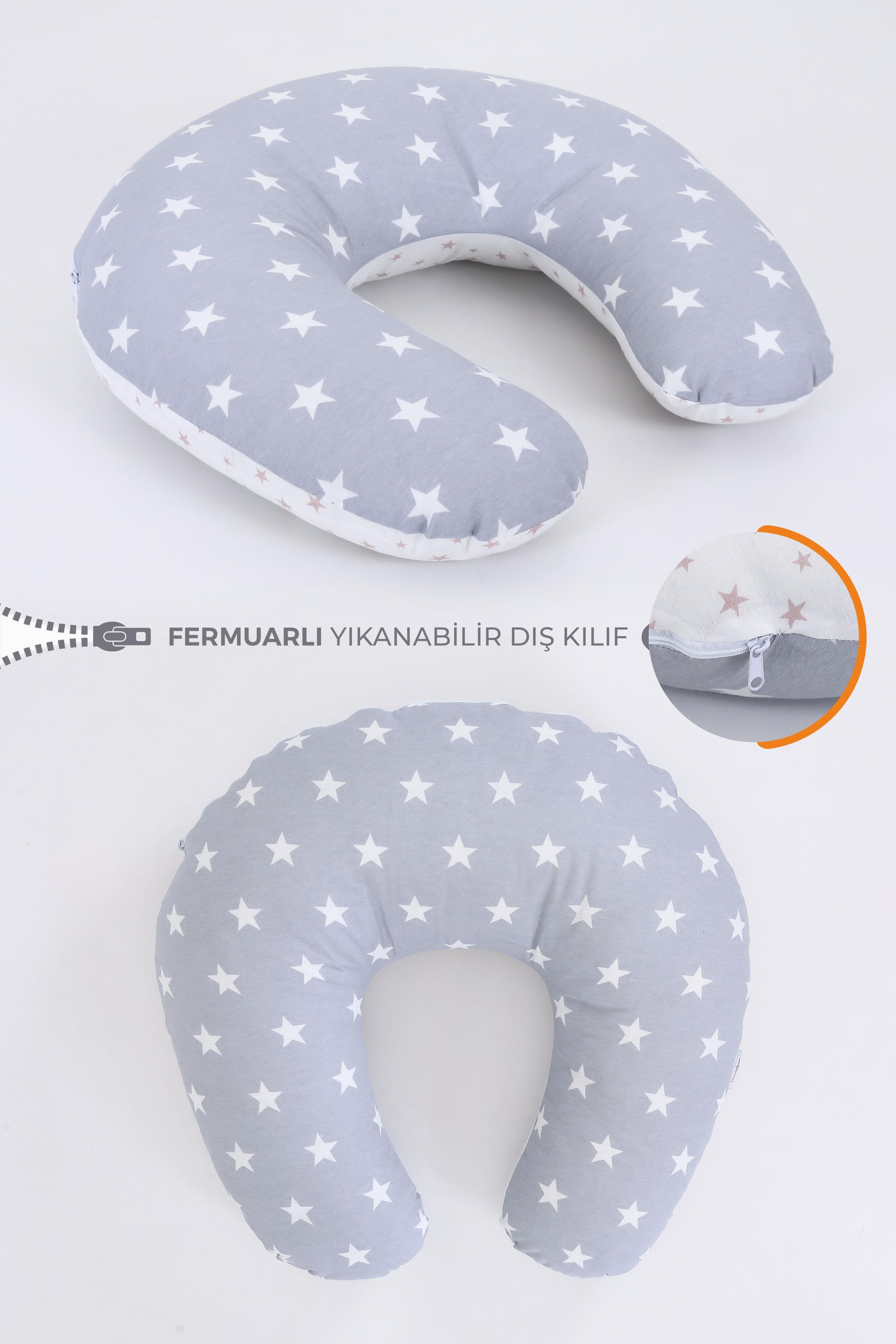 Umay BebekEmzirme Yastığı Emzirme Önlüğü Set (Açık Gri Bebepembe)