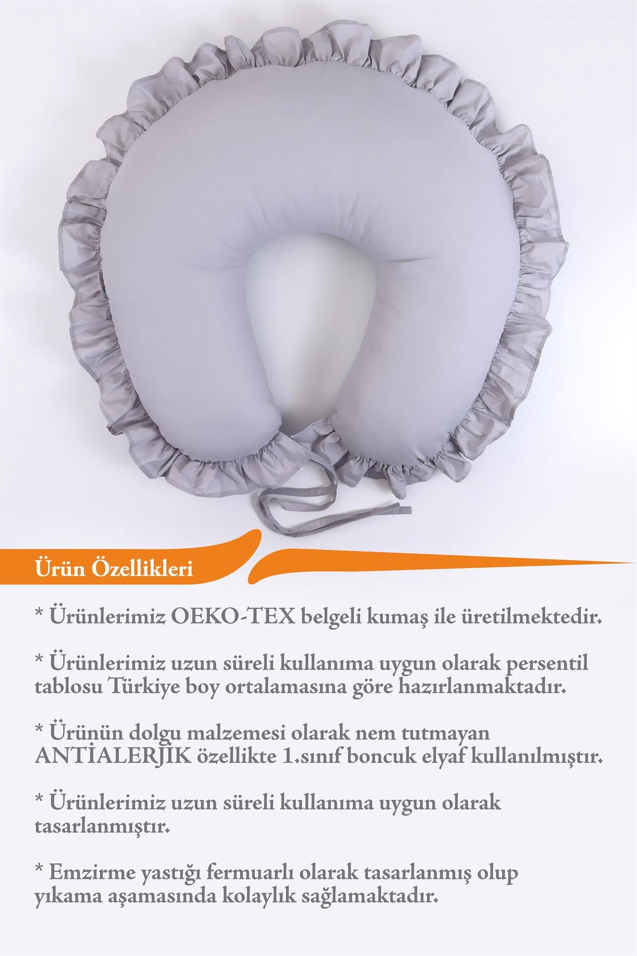 Umay BebekEmzirme Yastığı Emzirme Önlüğü Set (Gri Fırfırlı)