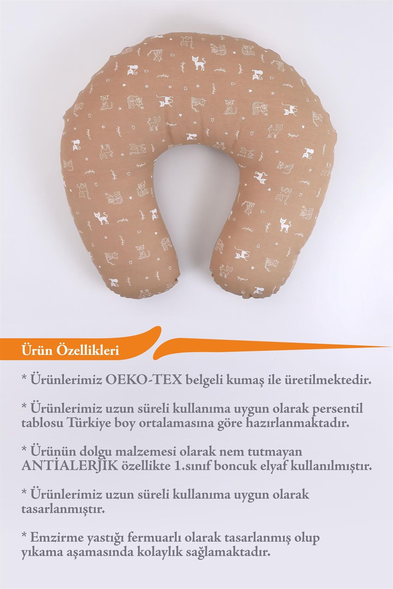Umay BebekEmzirme Yastığı Emzirme Önlüğü Set (Kahve Kedi)