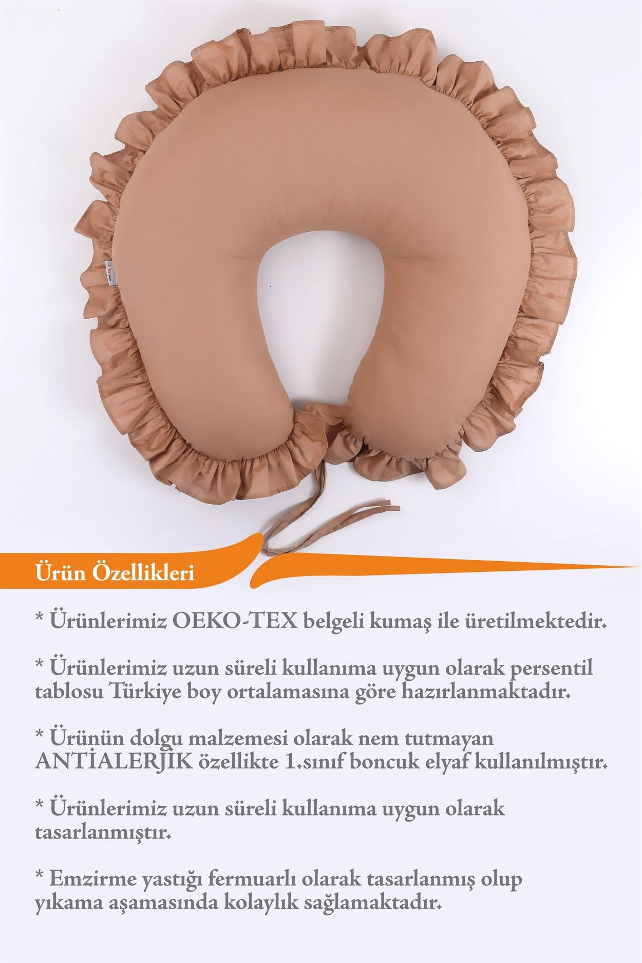 Umay BebekEmzirme Yastığı Emzirme Önlüğü Set (Kahve Fırfırlı)
