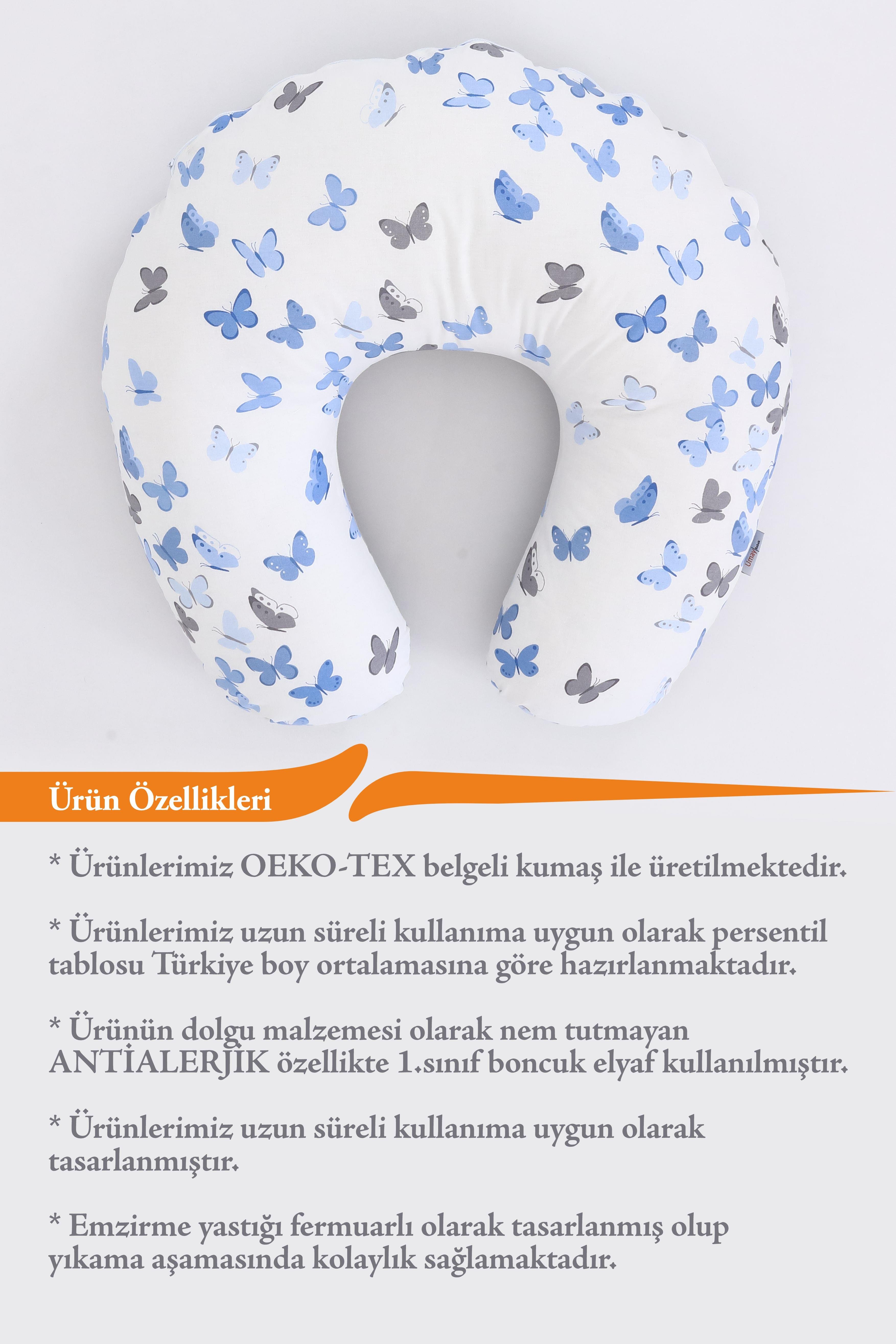 Umay BebekEmzirme Yastığı Emzirme Önlüğü Set (Mavi Kelebek)