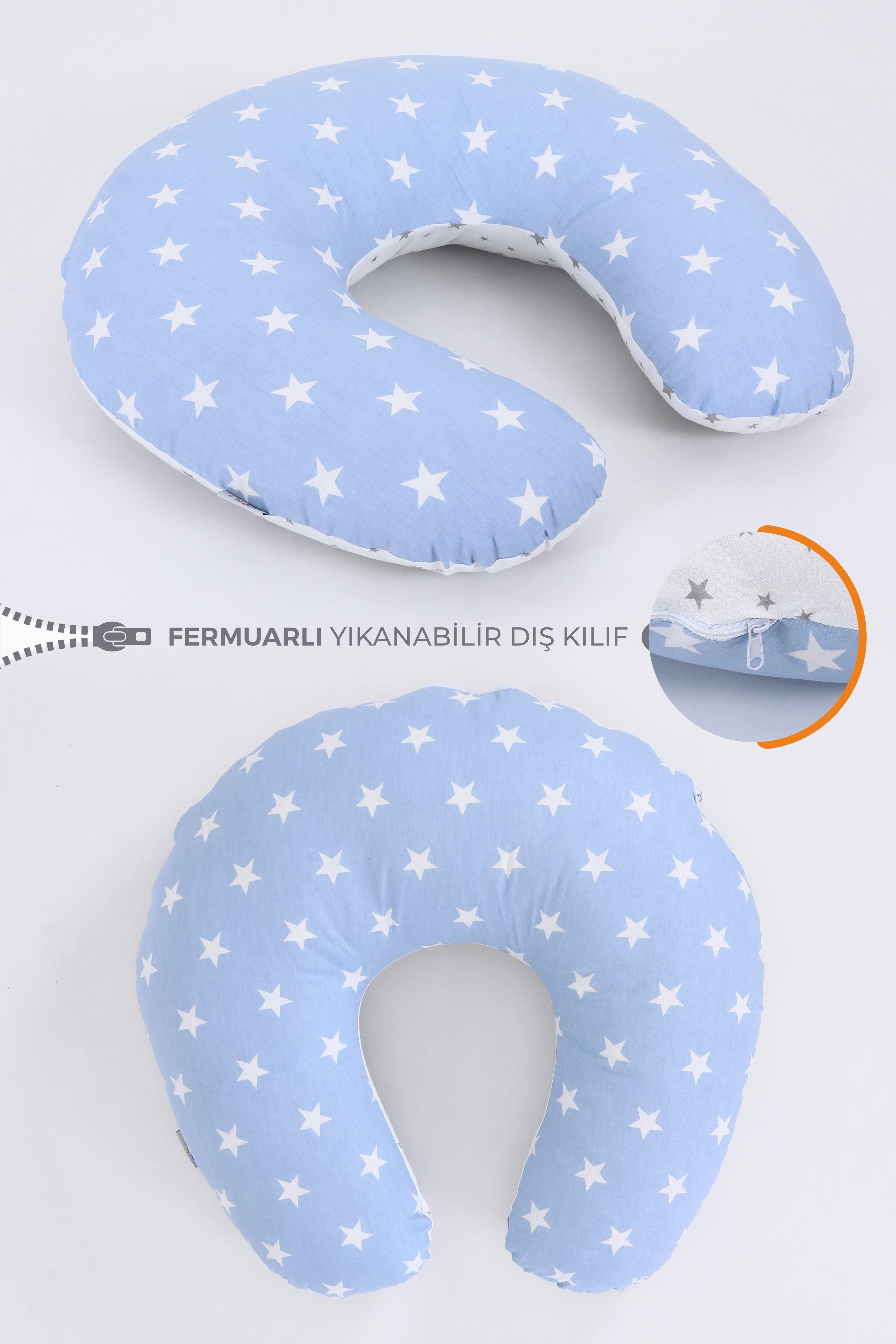 Umay BebekEmzirme Yastığı Emzirme Önlüğü Set (Mavi Yıldız)