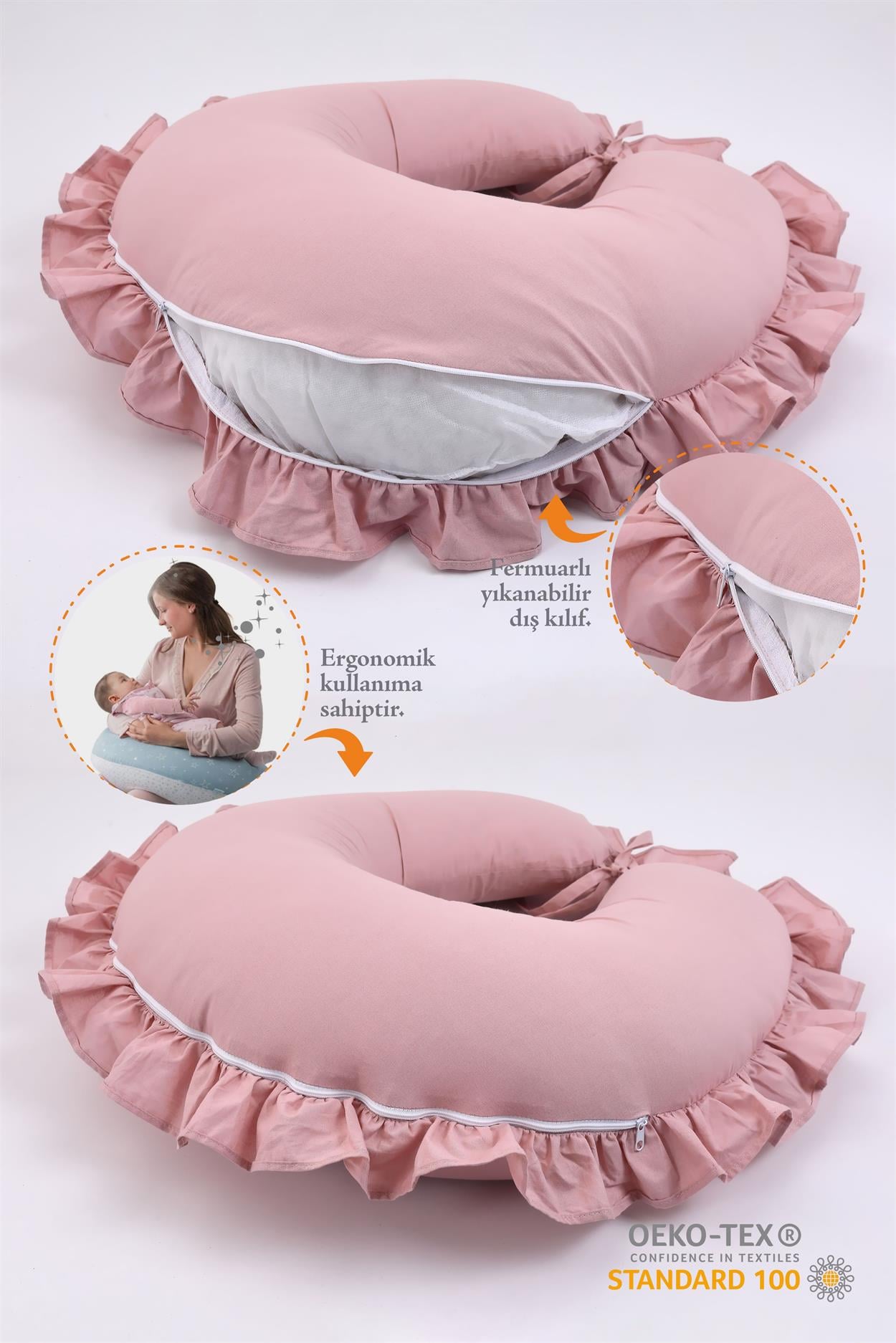 Umay BebekEmzirme Yastığı Emzirme Önlüğü Set (Pudra Fırfırlı)