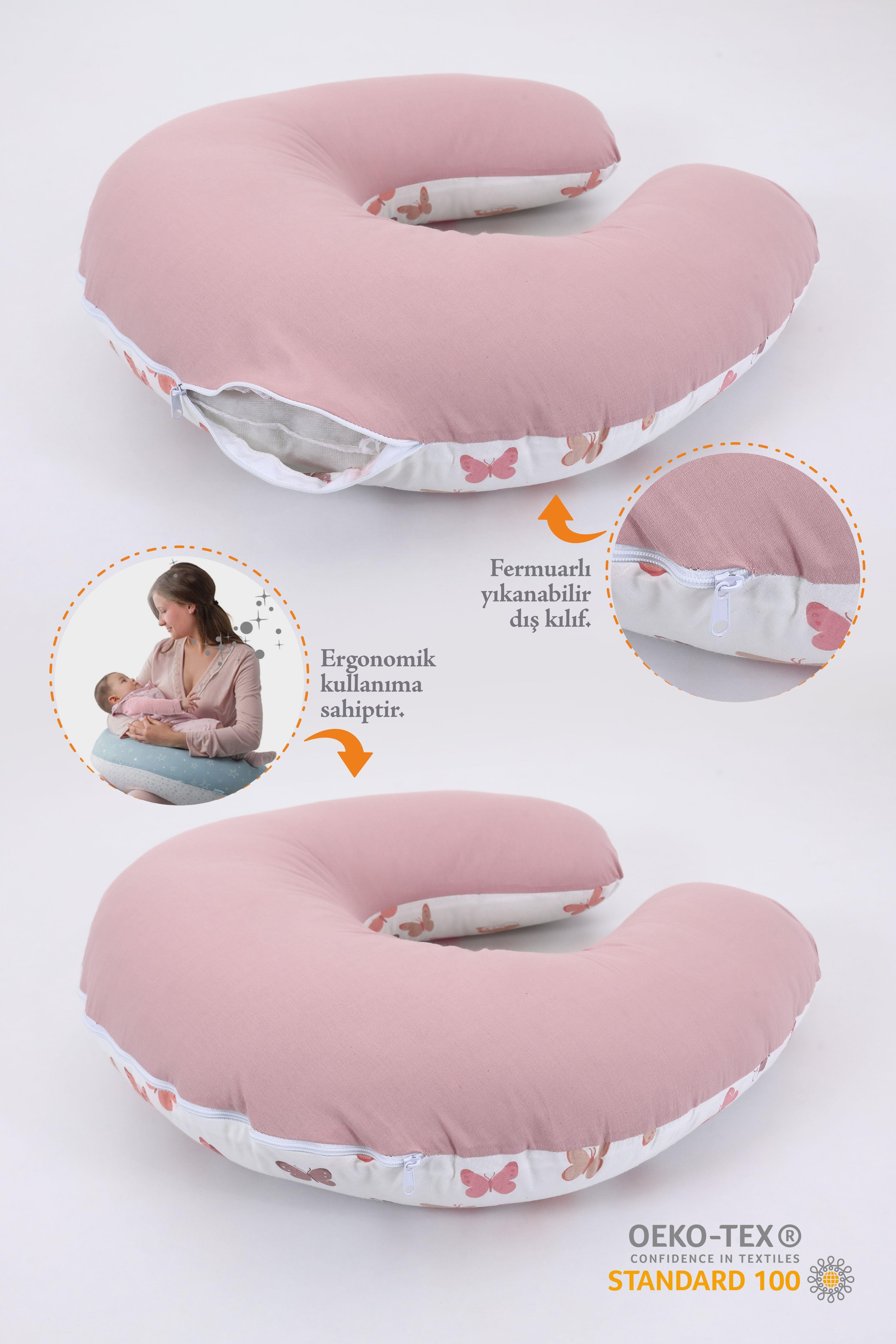 Umay BebekEmzirme Yastığı Emzirme Önlüğü Set (Pudra Kelebek)