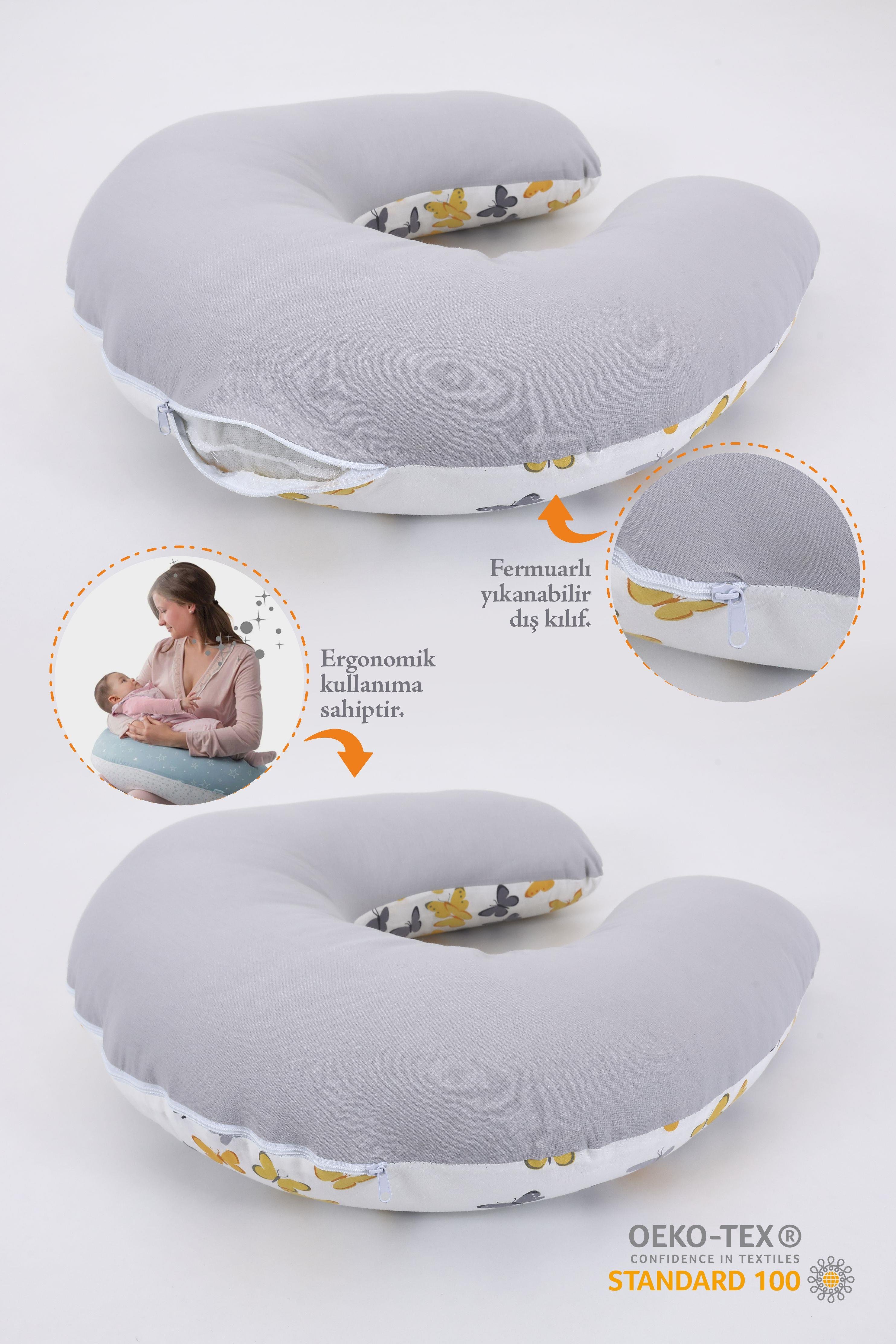 Umay BebekEmzirme Yastığı Emzirme Önlüğü Set (Sarı/Gri Kelebek)