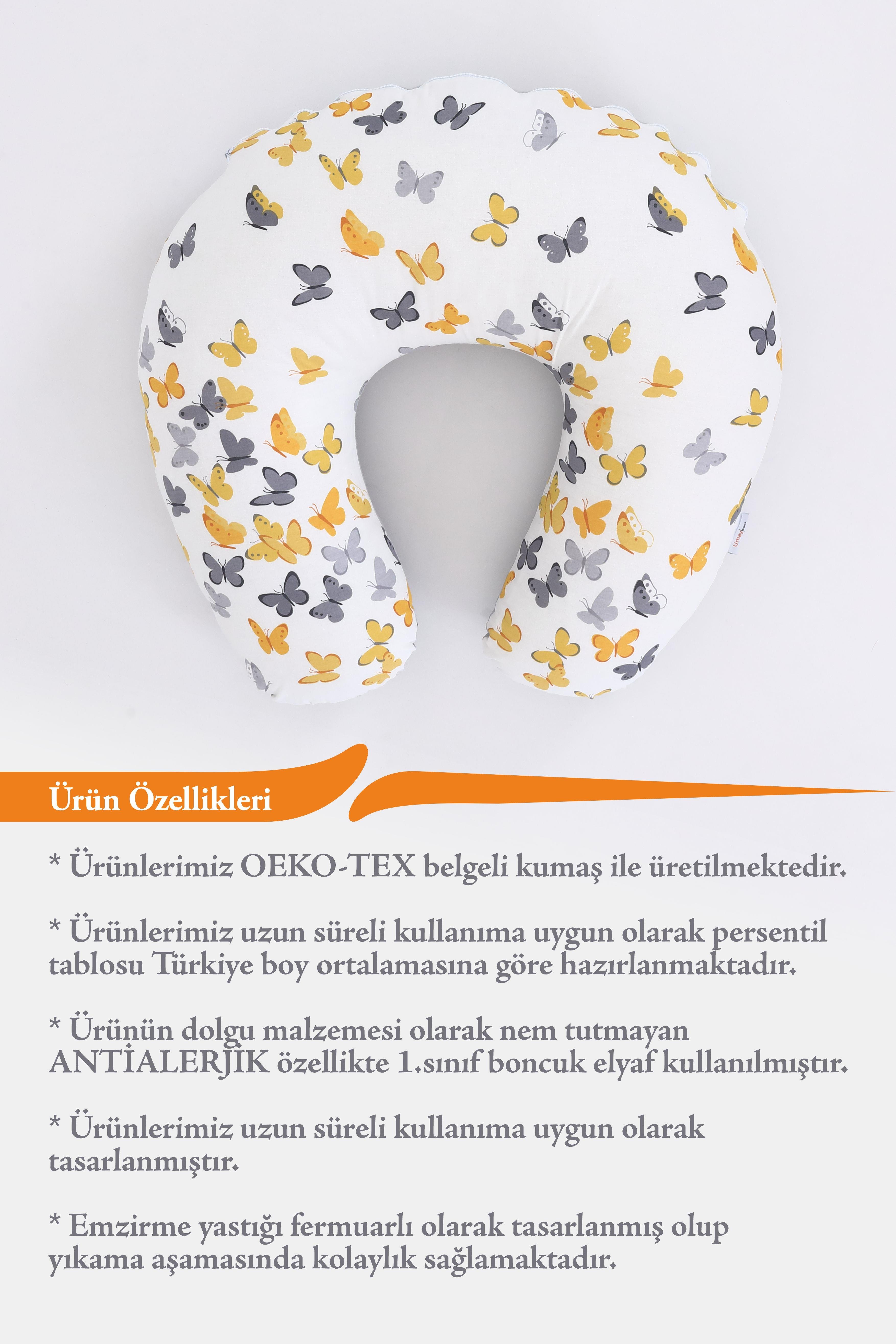 Umay BebekEmzirme Yastığı Emzirme Önlüğü Set (Sarı/Gri Kelebek)