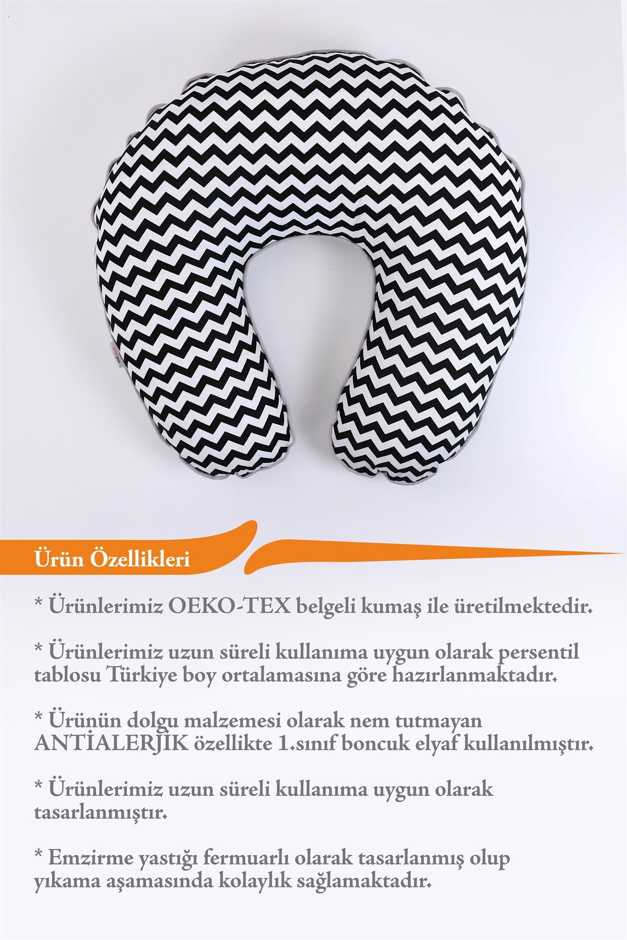 Umay BebekEmzirme Yastığı Emzirme Önlüğü Set (Siyah Zikzak)