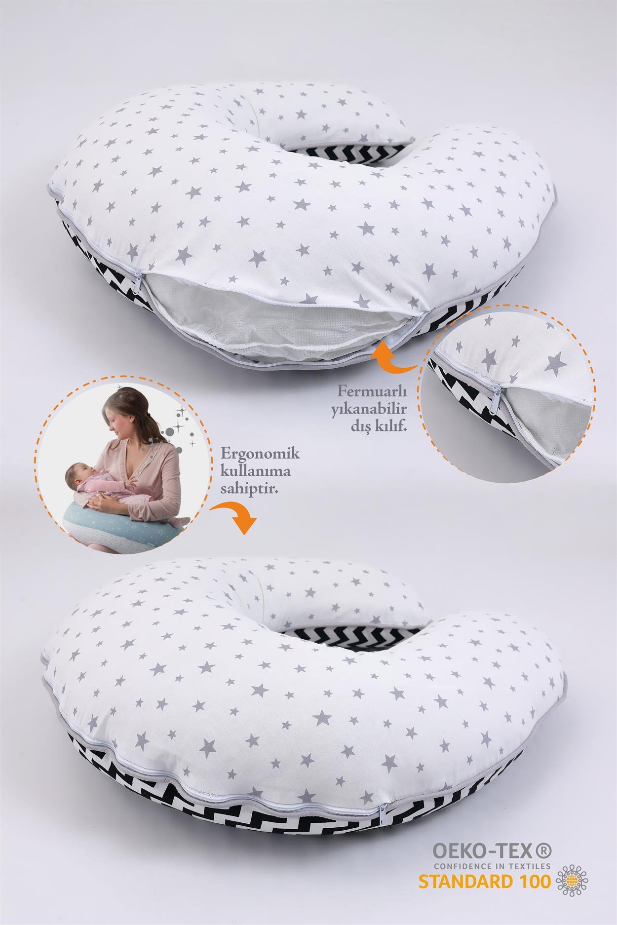 Umay BebekEmzirme Yastığı Emzirme Önlüğü Set (Siyah Zikzak)