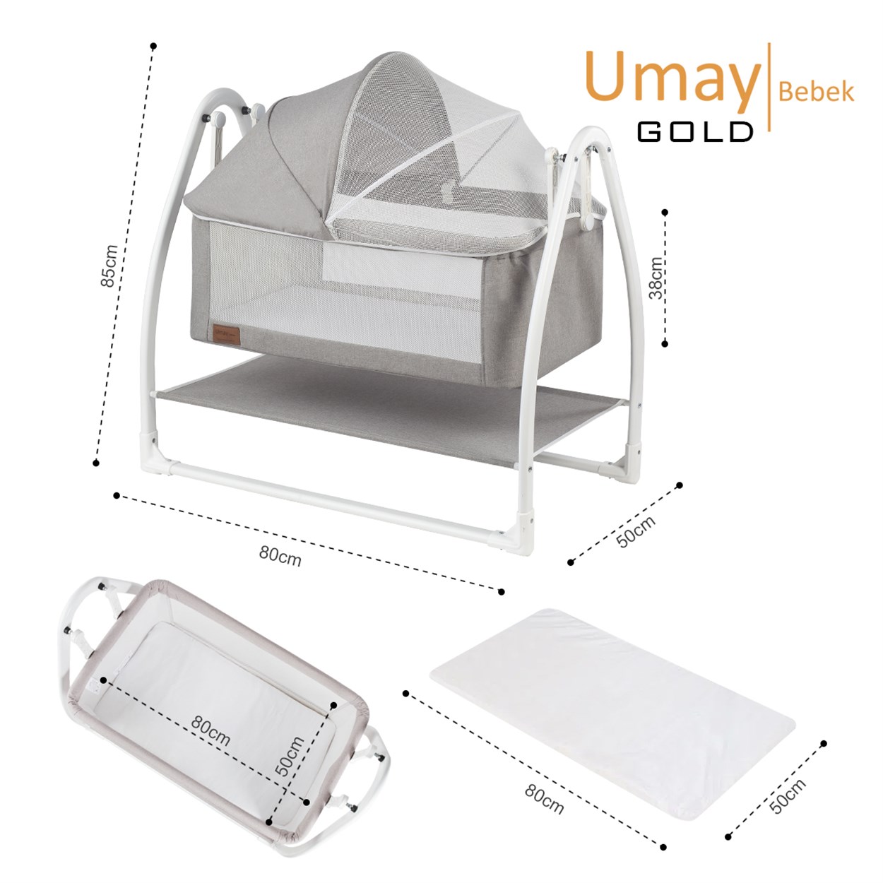 Umay BebekGold Anne Yanı Beşik (Lacivert)