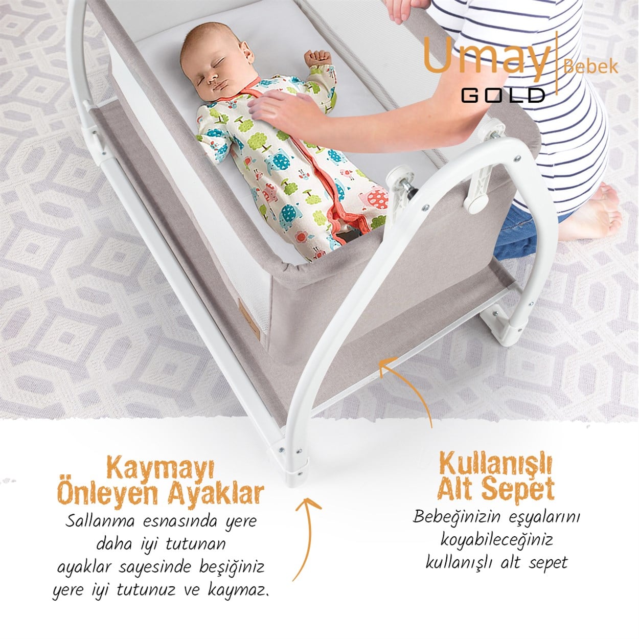 Umay BebekGold Anne Yanı Beşik (Lacivert)