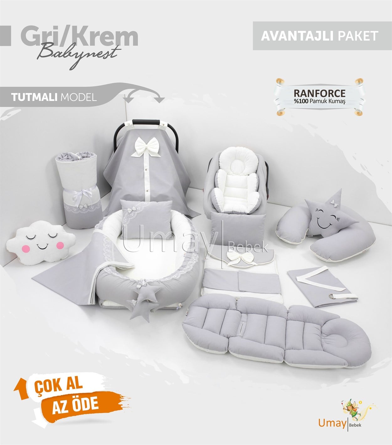 Umay BebekGri/Krem Komple Set
