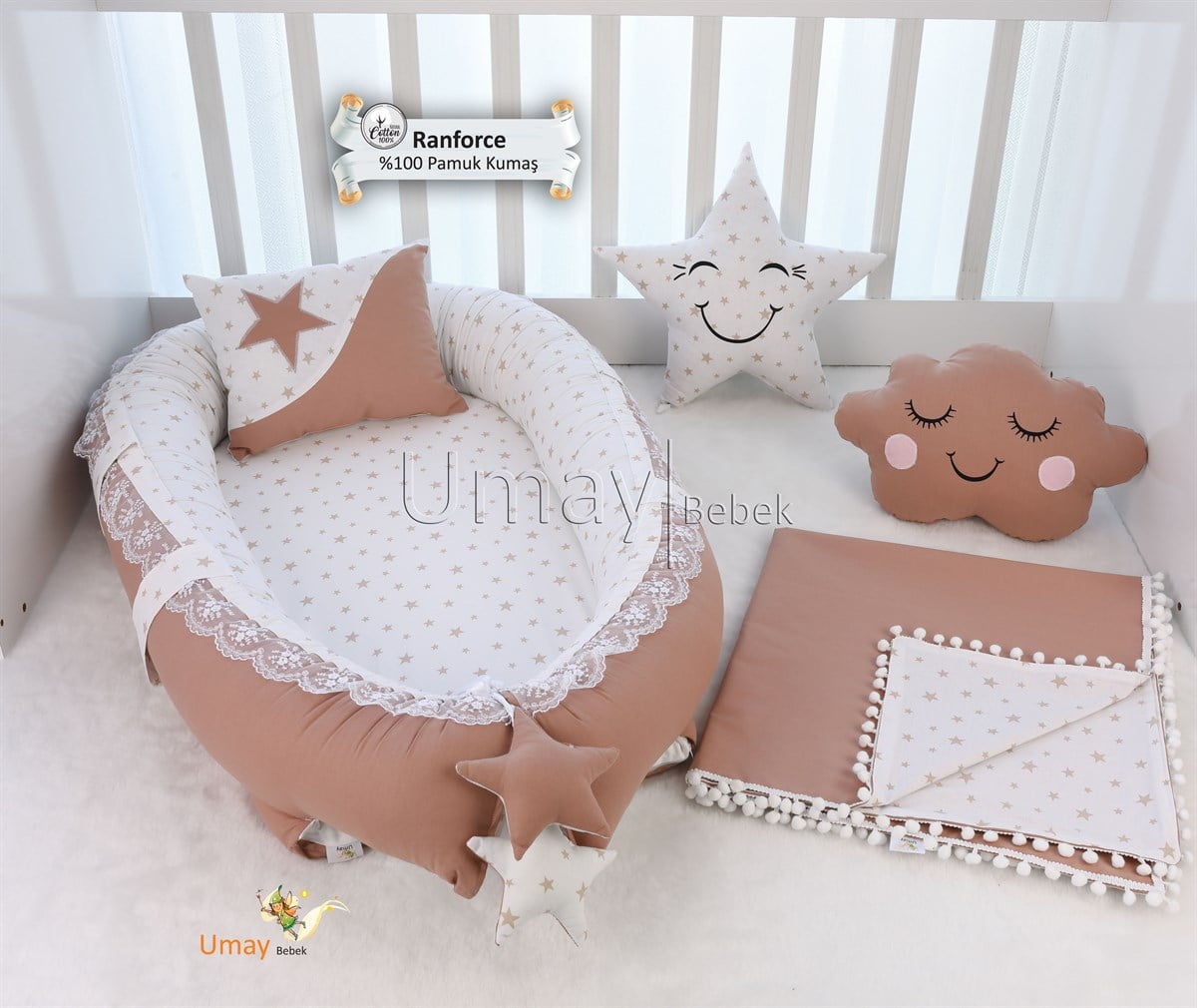 Umay BebekKahverengi Babynest Bebek Yatak Takımı Pikeli