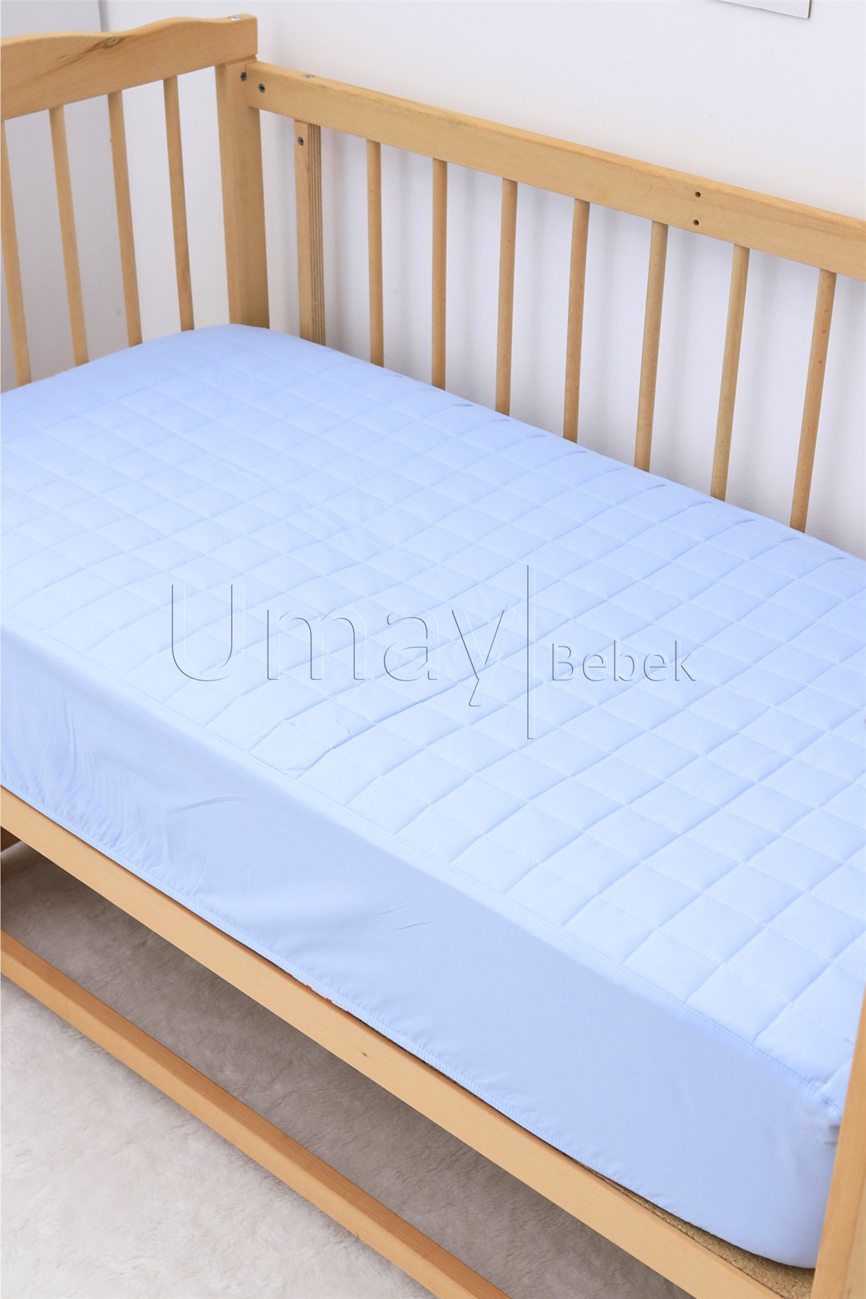 Umay BebekKapitoneli Lastikli Çarşaf Beşik Çarşafı %100 Pamuk (Mavi)