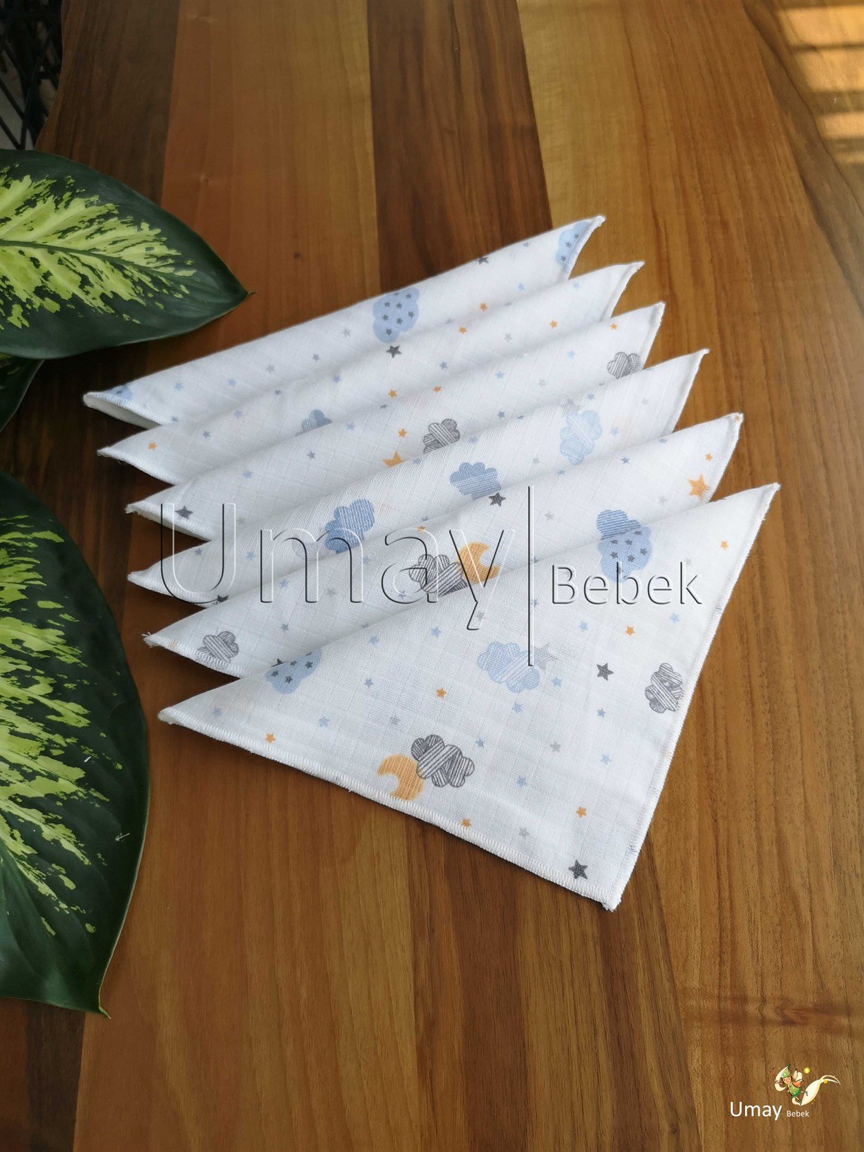 Umay BebekMavi bulut 6'lı Ağız Silme Müslin Bezi