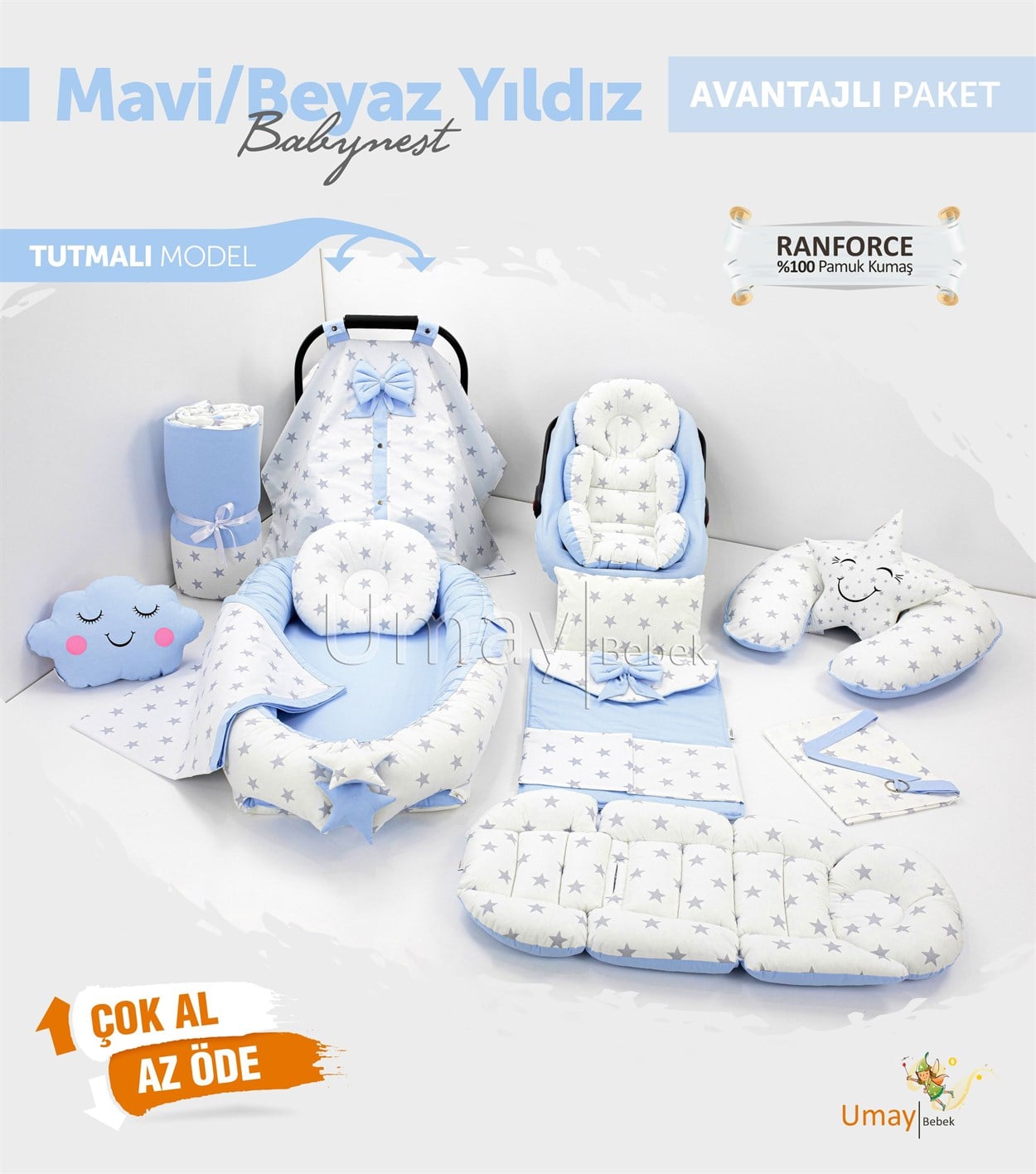 Umay BebekMavi/Beyaz Yıldızlı Komple Set