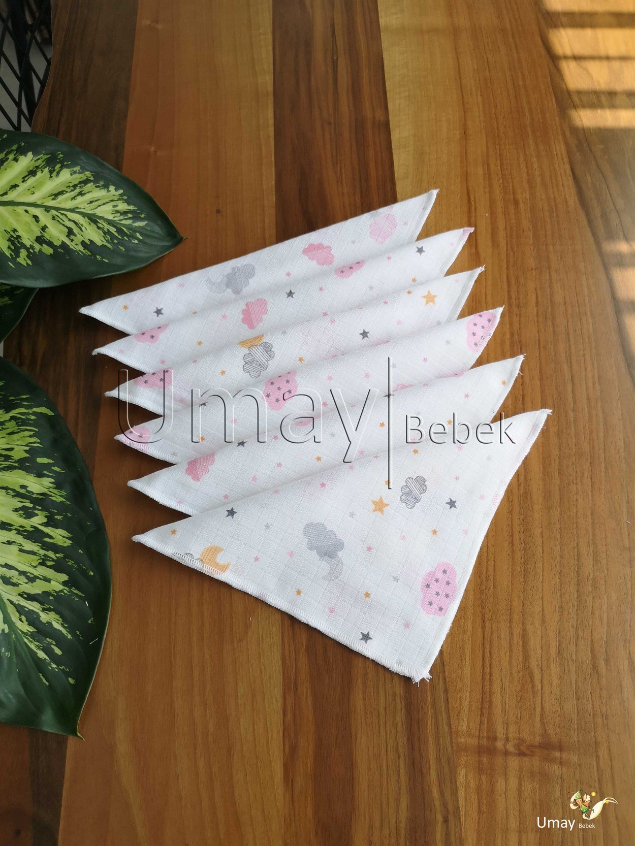 Umay BebekPembe bulut 6'lı Ağız Silme Müslin Bezi