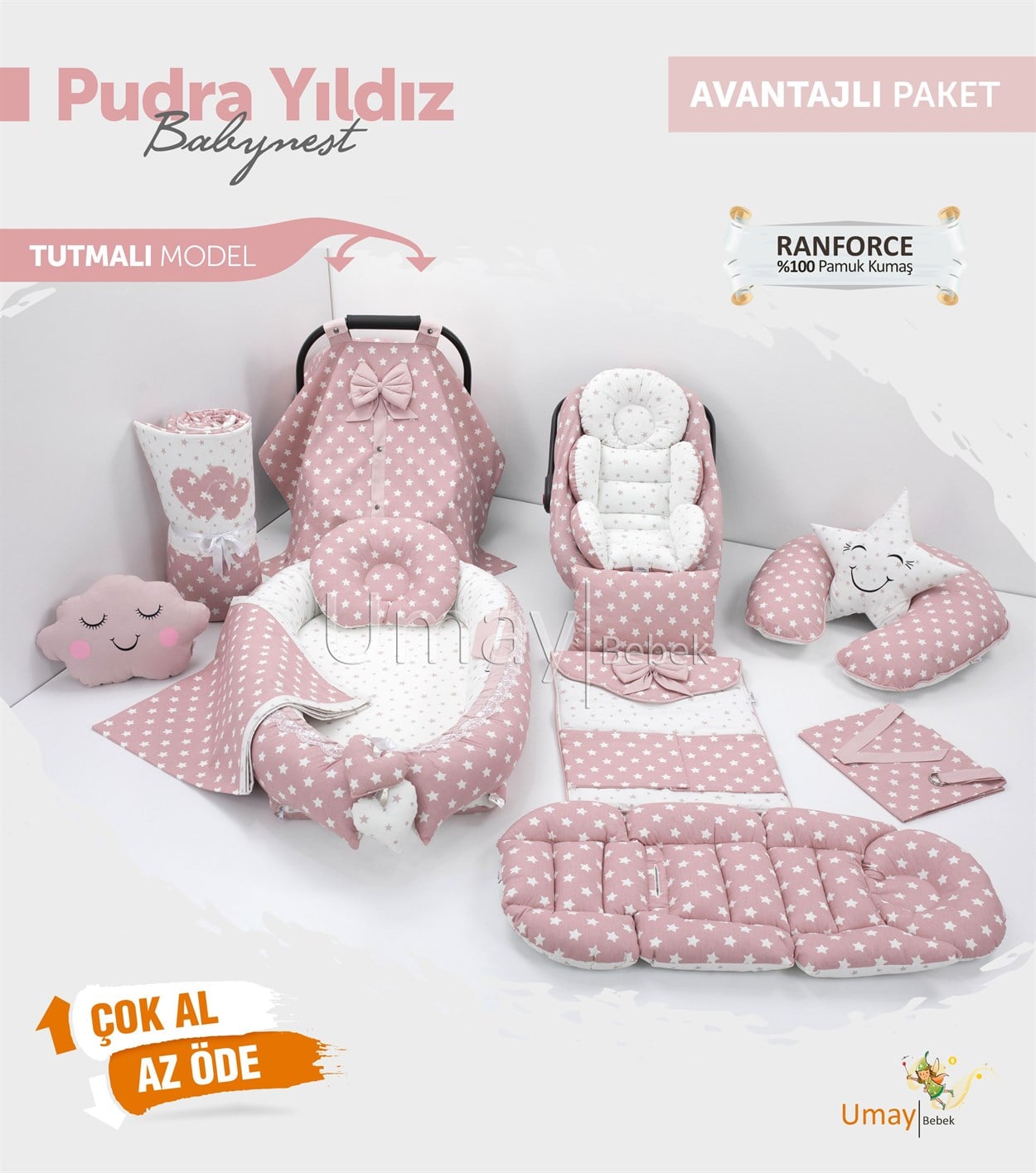 Umay BebekPudra Yıldızlı Komple Set (Tutmalı)