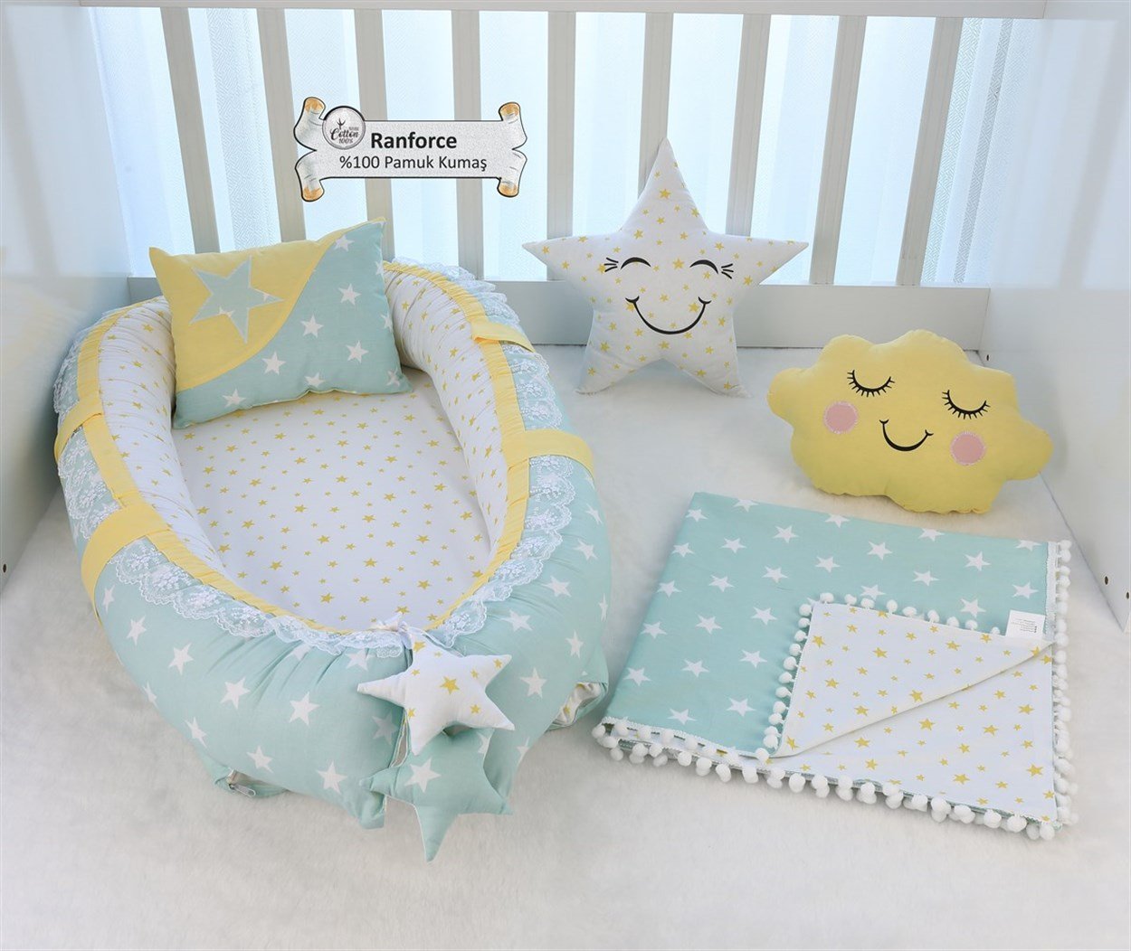 Umay BebekYeşil Sarı Babynest Takımı (PİKELİ 5 PARÇA)