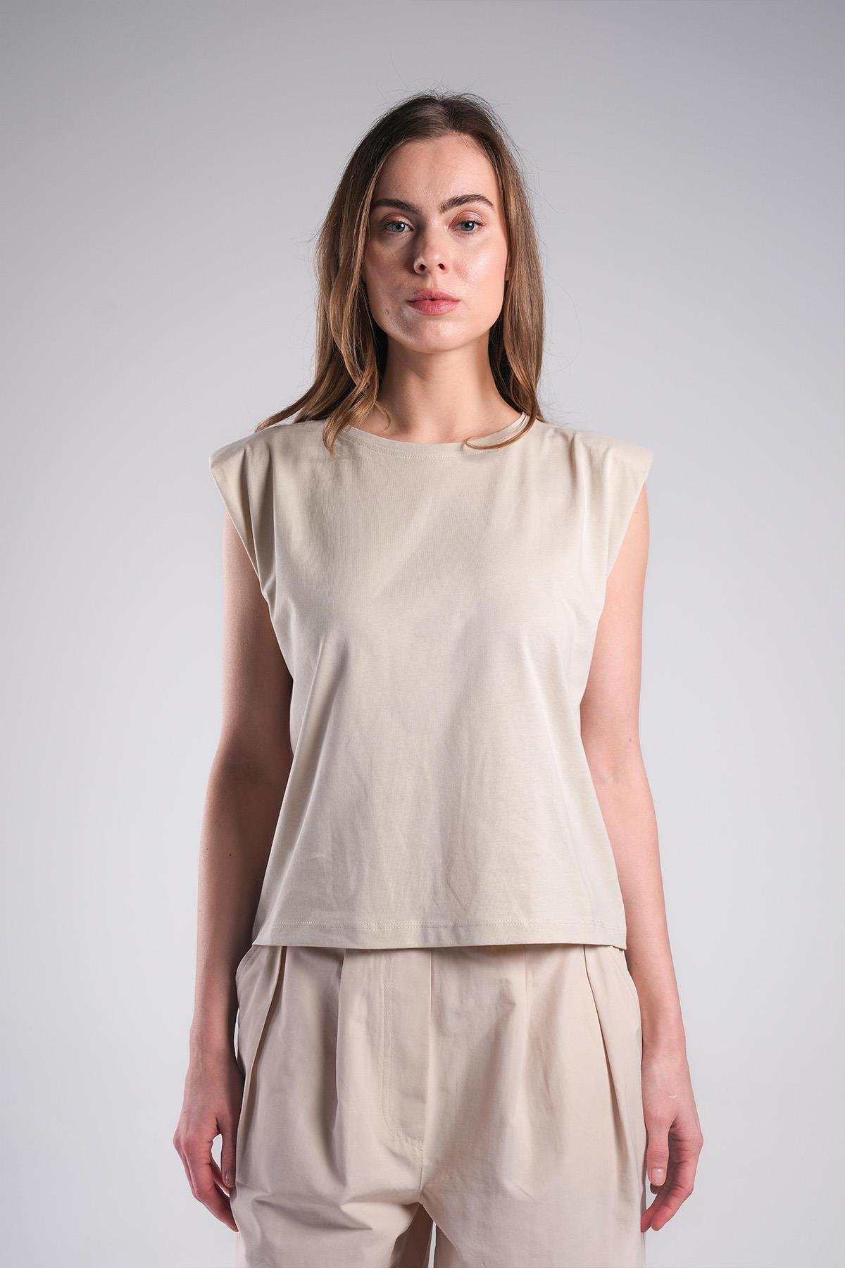  MIOROPA Bej Renk Vatkalı Kadın Tişört