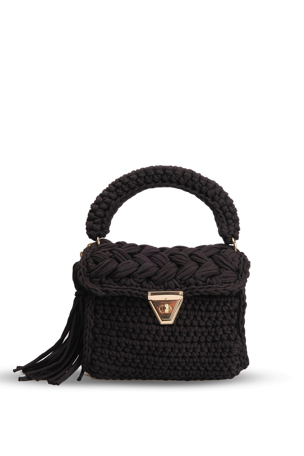  Siyah Renk Örgü El Yapımı Özel Tasarım Zincirli El ve Omuz Kadın Çanta -ÇANTA-Mio Gusto-C0014BLK