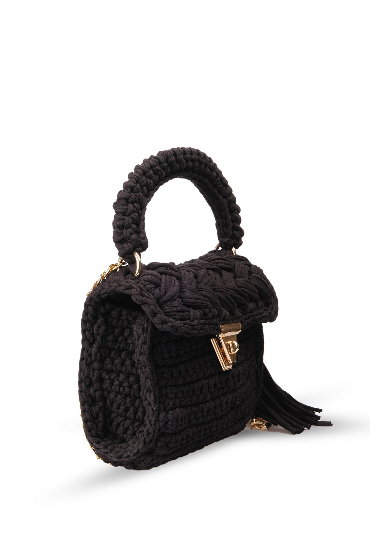  Siyah Renk Örgü El Yapımı Özel Tasarım Zincirli El ve Omuz Kadın Çanta -ÇANTA-Mio Gusto-C0014BLK