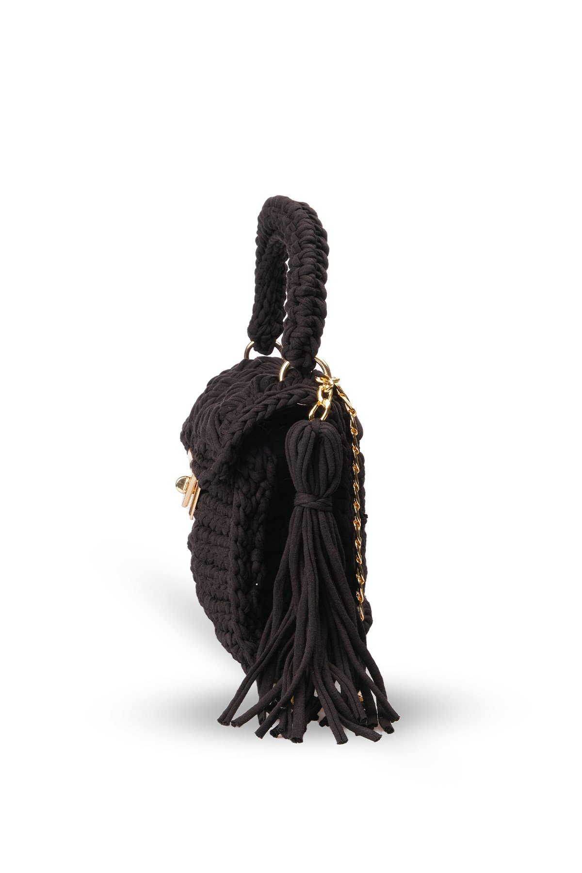  Siyah Renk Örgü El Yapımı Özel Tasarım Zincirli El ve Omuz Kadın Çanta -ÇANTA-Mio Gusto-C0014BLK