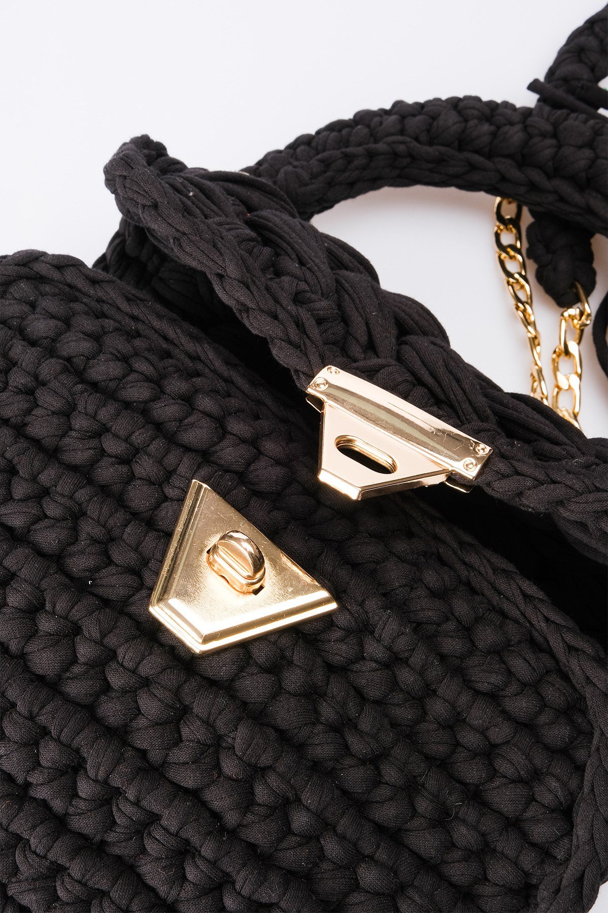  Siyah Renk Örgü El Yapımı Özel Tasarım Zincirli El ve Omuz Kadın Çanta -ÇANTA-Mio Gusto-C0014BLK