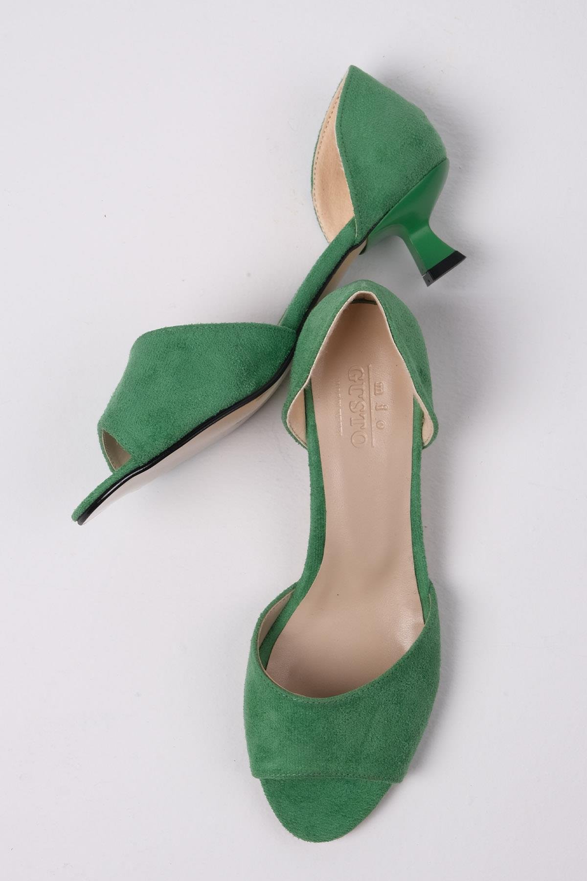 Adrian Yeşil Renk Kısa Topuklu Ayakkabı-Yüksek Topuklu-Mio Gusto-02253GNS
