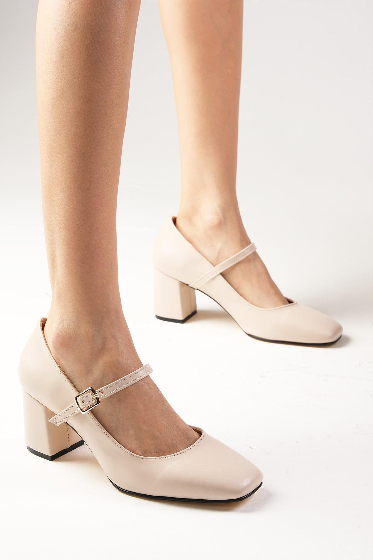 Alda Bej Renk Topuklu Ayakkabı-Yüksek Topuklu-Mio Gusto-02267BEC
